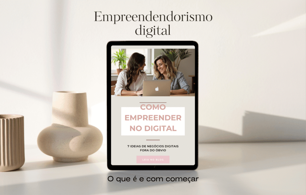 cenario minimalista com mockup de tablet palavras empreendedorismo digital