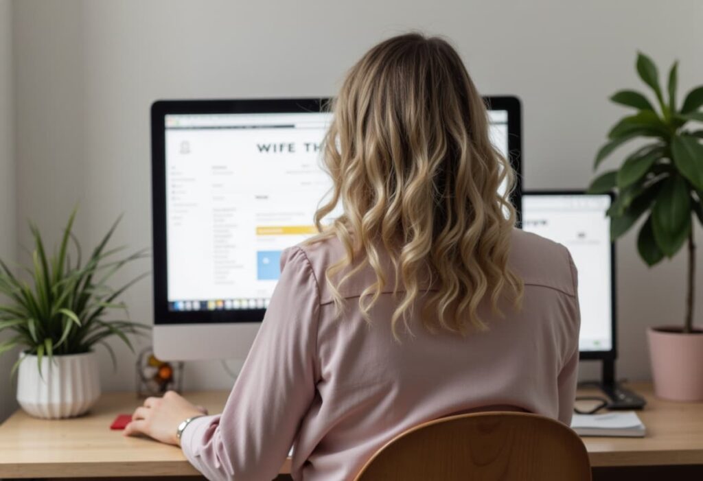 consultora de estrategia de site e seo trabalhando em casa