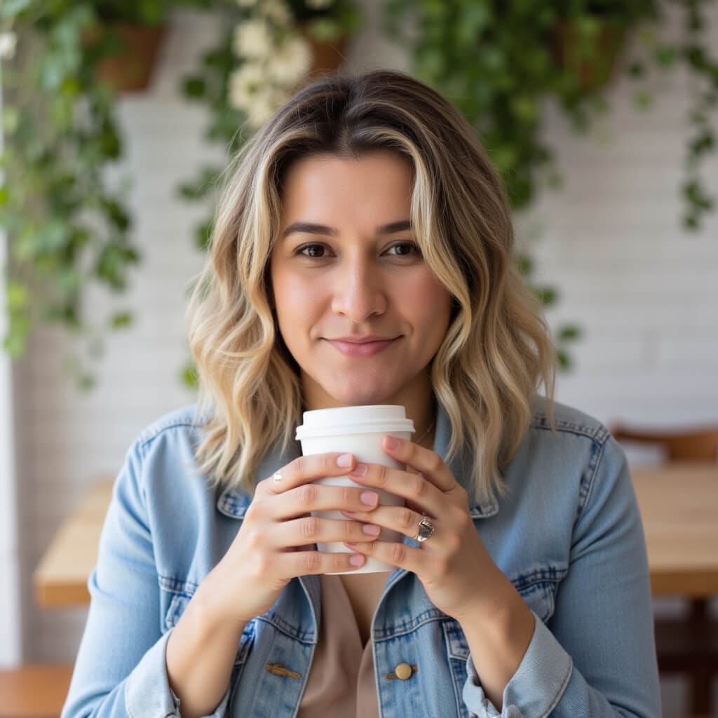 Camila consultora de SEO em Florianópolis em cafeteria
