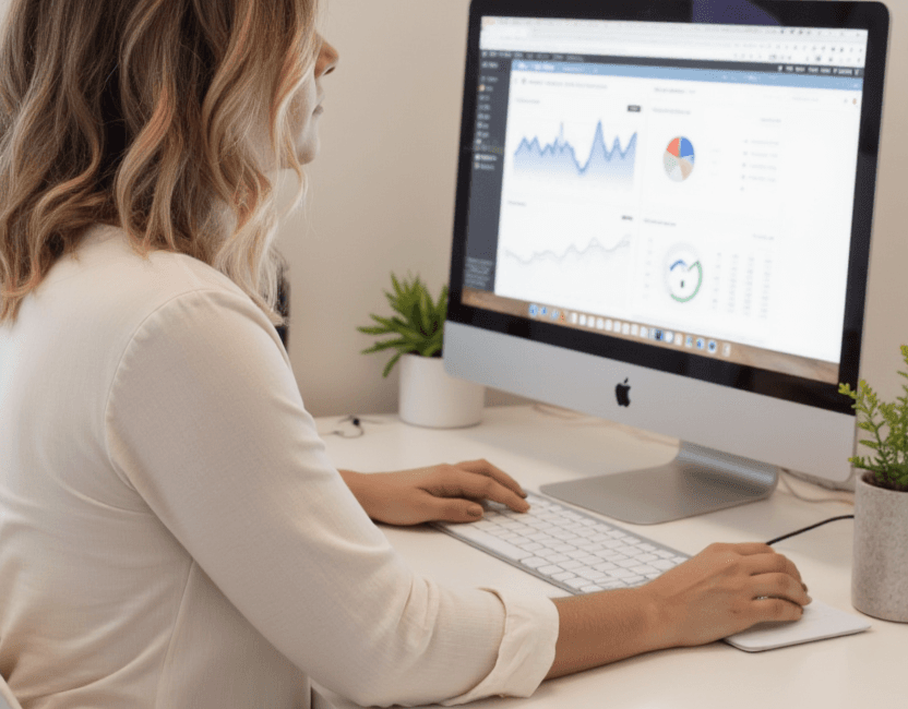 entrepreneur woman consulting laptop home office