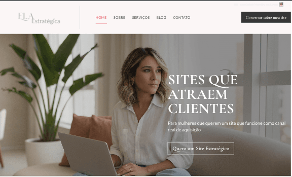 Home do site ela estrategica criada por camila